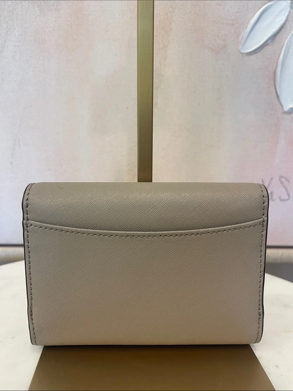 Tory Burch Taupe Trifold Wallet with Logo